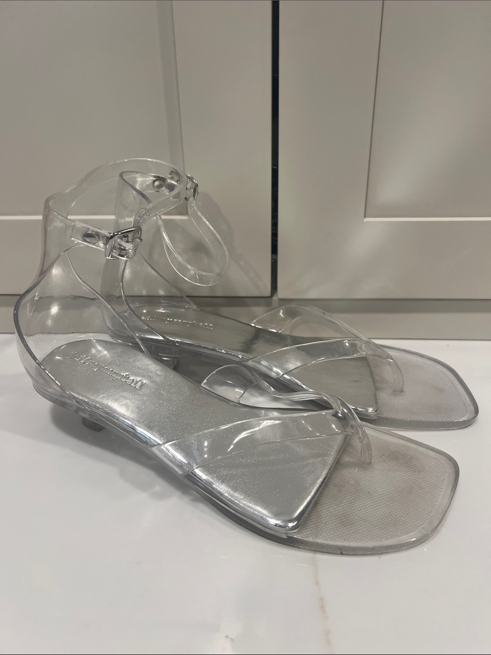 Jeffrey Campbell Transparent Clear Ankle-Strap Sandals kitty heel - Picture 2 of 5